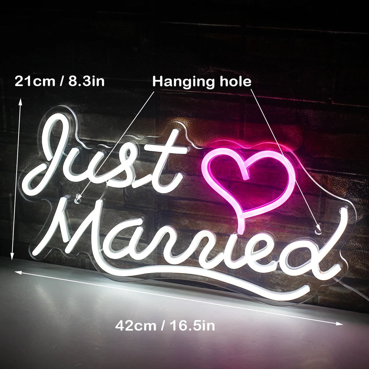 Just Married – Herz – LED-Neonschild (5 V USB)