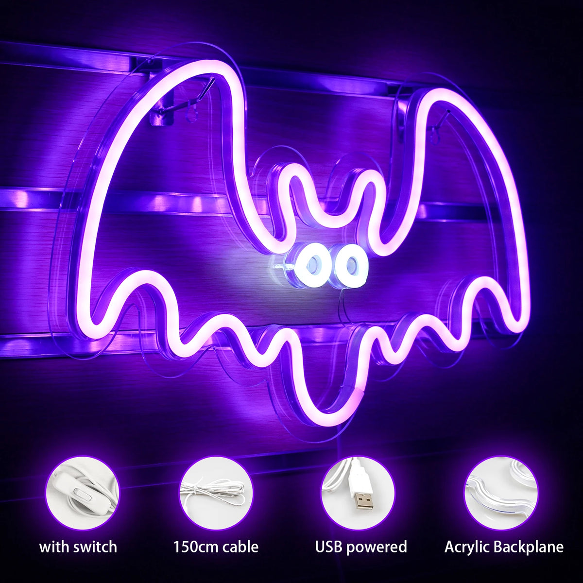 Fledermaus – LED-Neonschild (5 V USB)