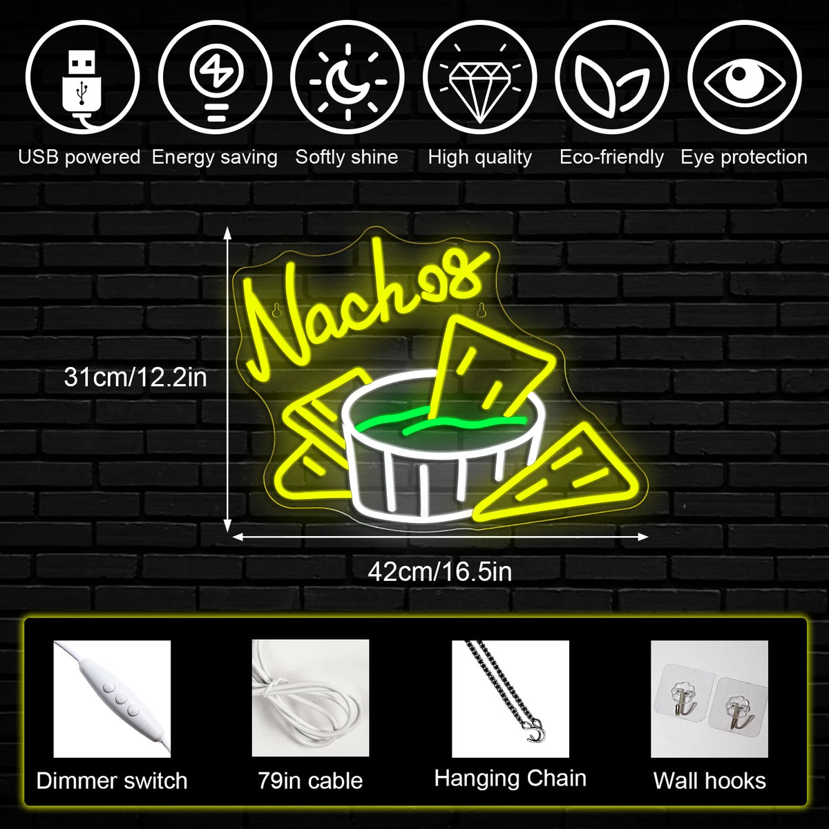 Nachos – Tortillachips und Dip – LED-Leuchtschild (5 V USB)