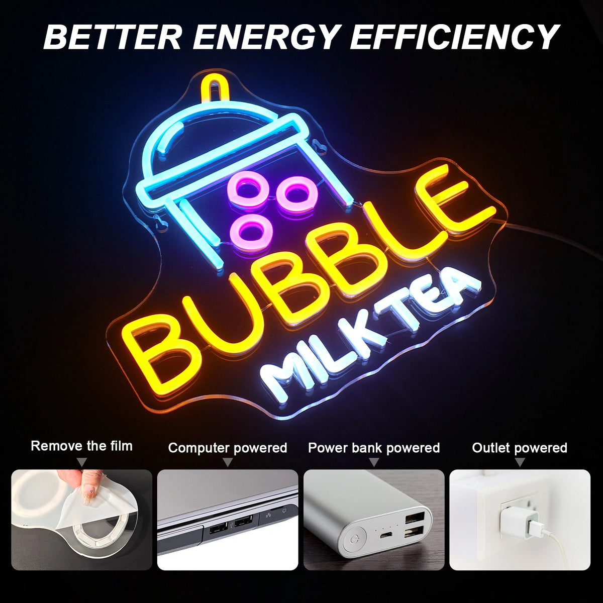 BUBBLE MILK TEA – Bubble-Tea-Becher – LED-Leuchtschild (5 V USB)