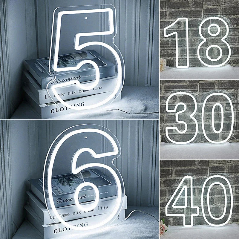 Geburtstagszahlen 0–9 – LED-Neonschild (5 V USB)