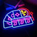 777 – Spielkarten, Kartensymbole und Rouletterad – LED-Neonschild (5 V USB)