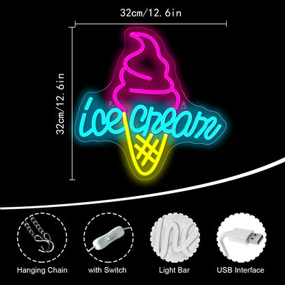 Ice Cream 5V Mini USB LED Neon Sign - Budget Friendly