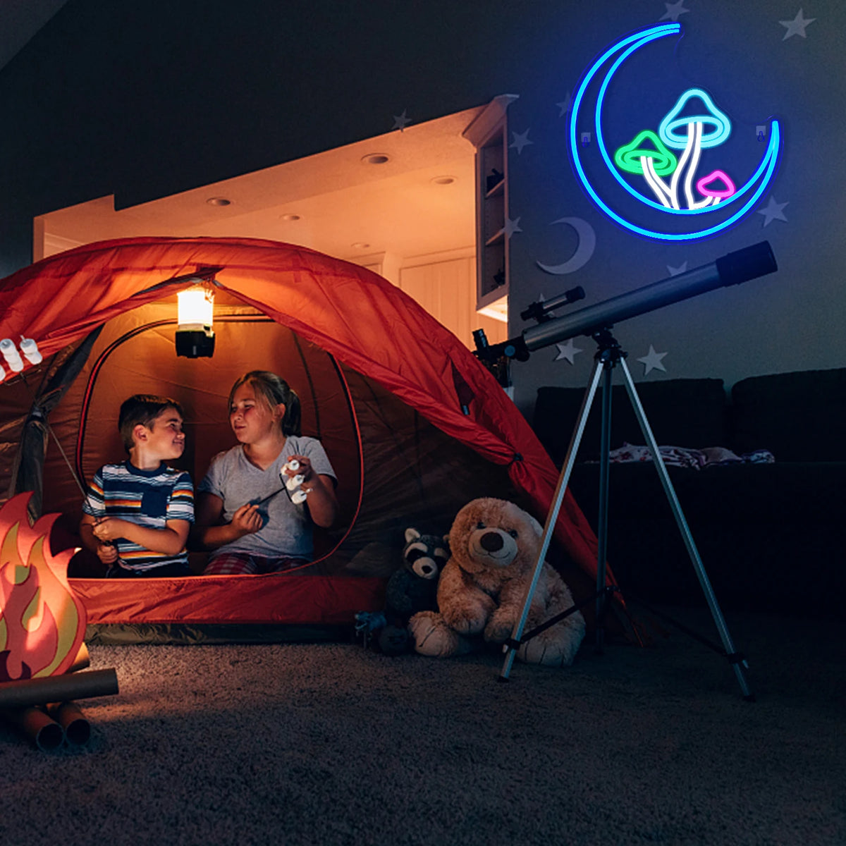 Mond und Pilz – LED-Neonschild (5 V USB)