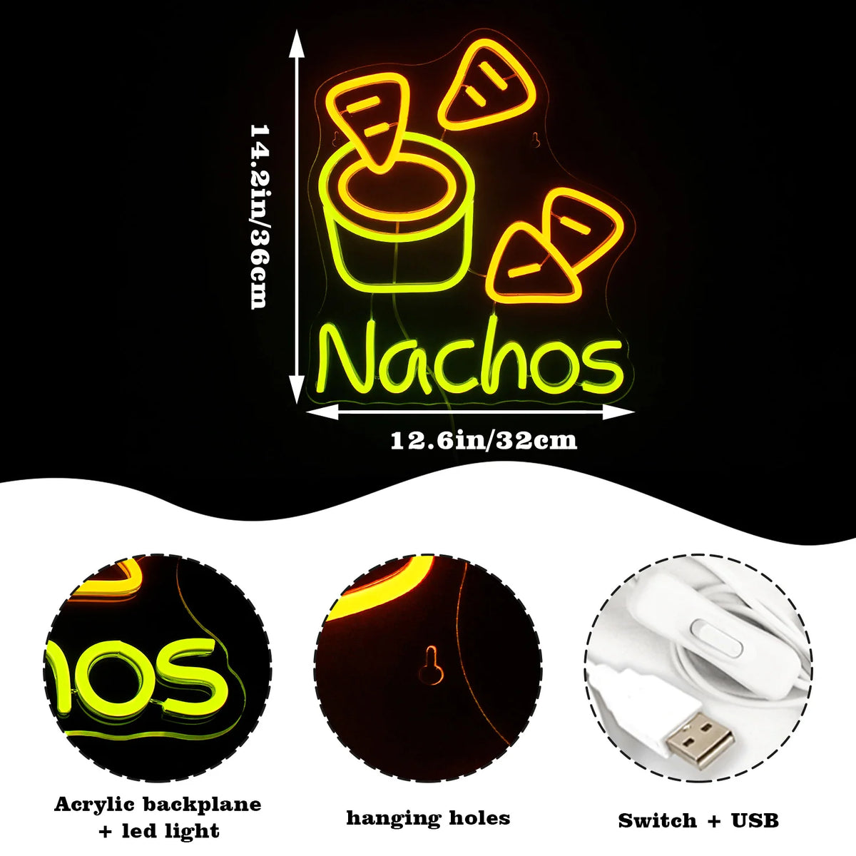 Nachos – Tortillachips und Dip – LED-Leuchtschild (5 V USB)