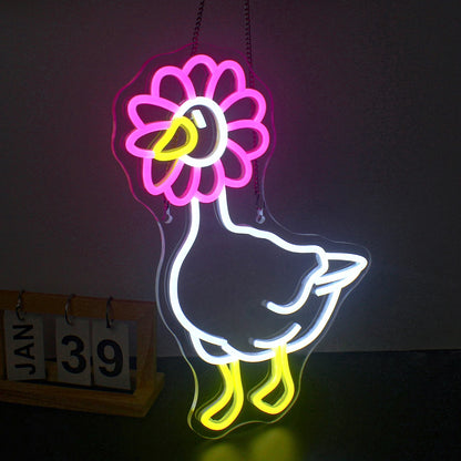 Pink White Duck 5V Mini USB LED Neon Sign - Budget Friendly