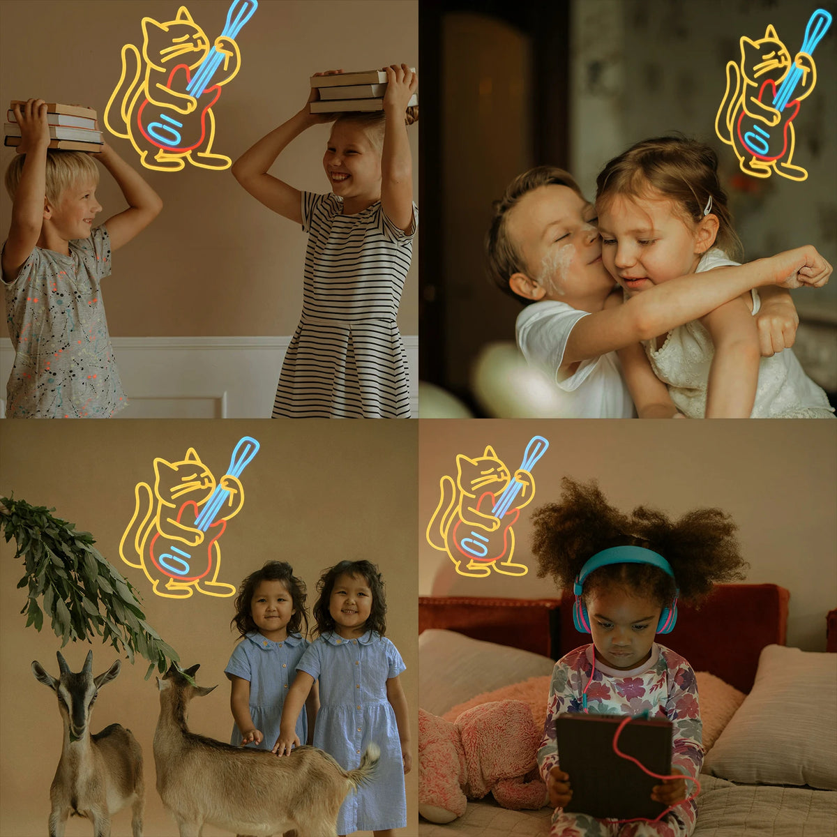 Gitarre spielende Katze – LED-Neonschild (5 V USB)
