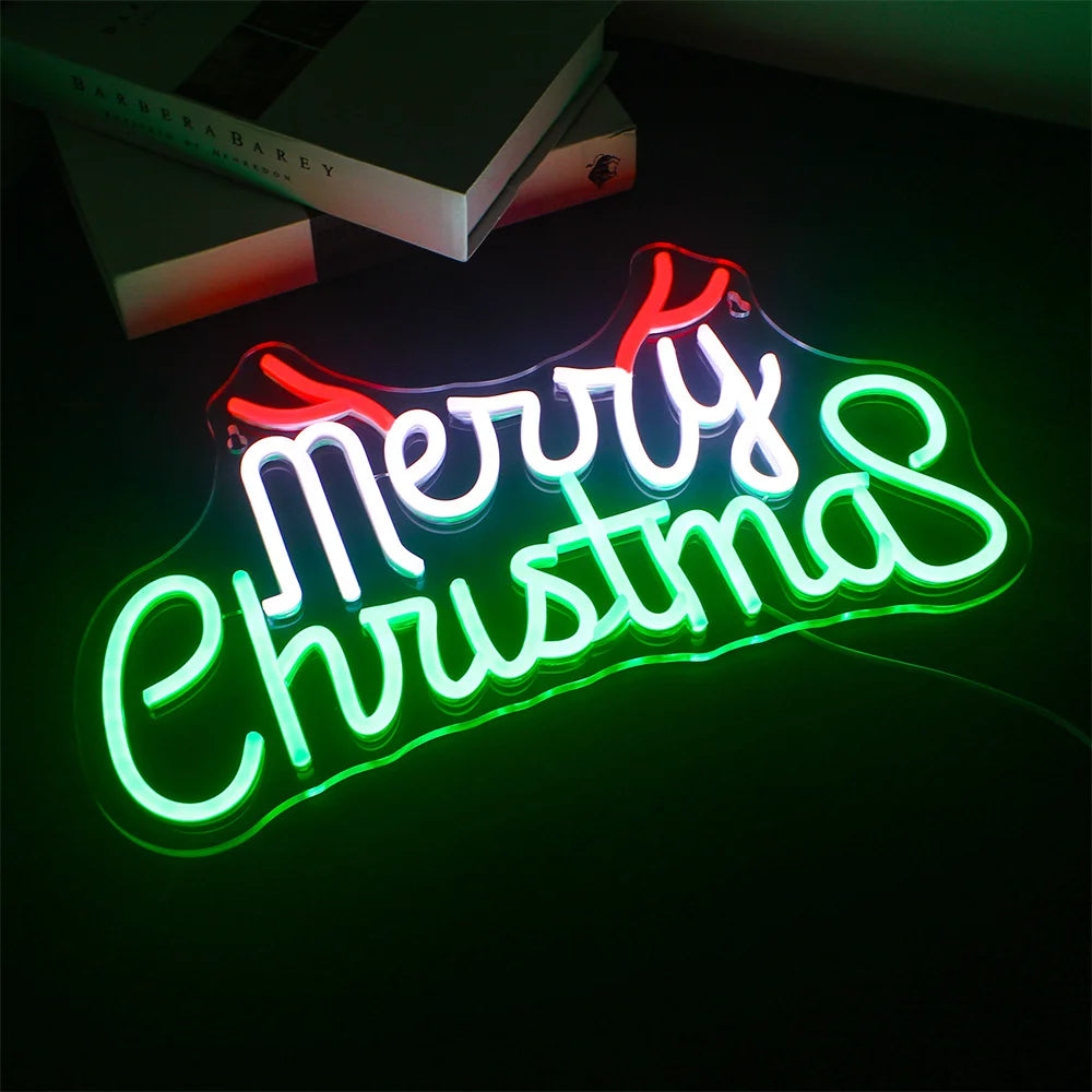 Green Red Merry Christmas 5V Mini USB LED Neon Sign - Budget Friendly