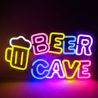 Ein leuchtendes LED-Neonschild mit dem stilisierten Bild eines Bierkrugs.