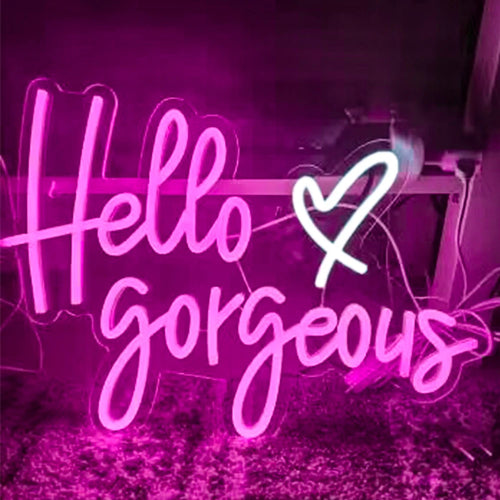 Hello Gorgeous – Herz – LED-Leuchtschild (5 V USB)