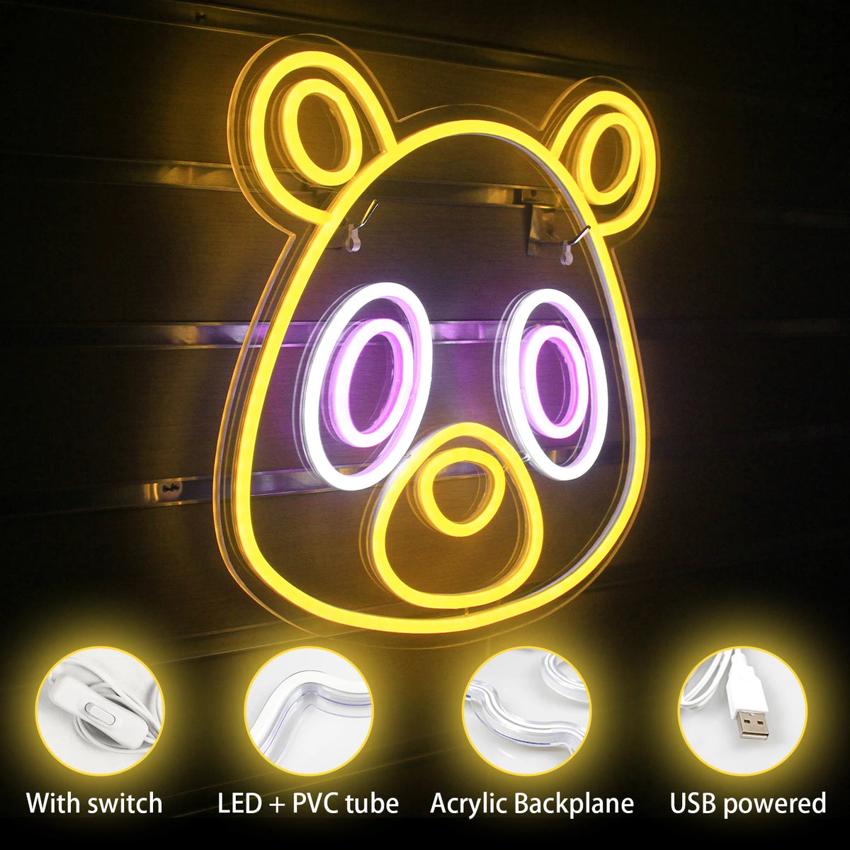 Bär im Anime-Stil – LED-Neonschild (5 V USB)