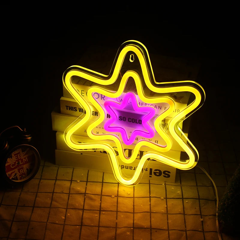 Hexagonal Star 5V Mini USB LED Neon Sign - Budget Friendly