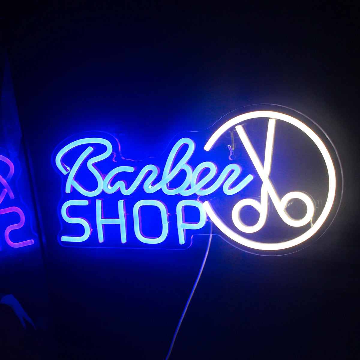 Barber SHOP – Schere im Kreisumriss – LED-Leuchtschild (5 V USB)