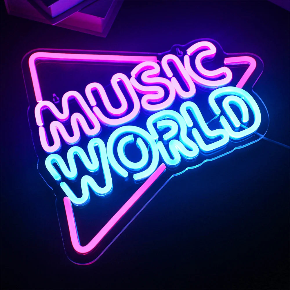 MUSIC WORLD – Dreieck – LED-Neonschild (5 V USB)