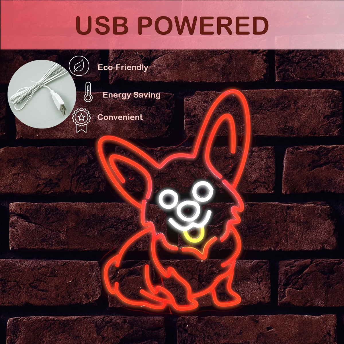 Roter Corgi – LED-Neonschild (5 V USB)