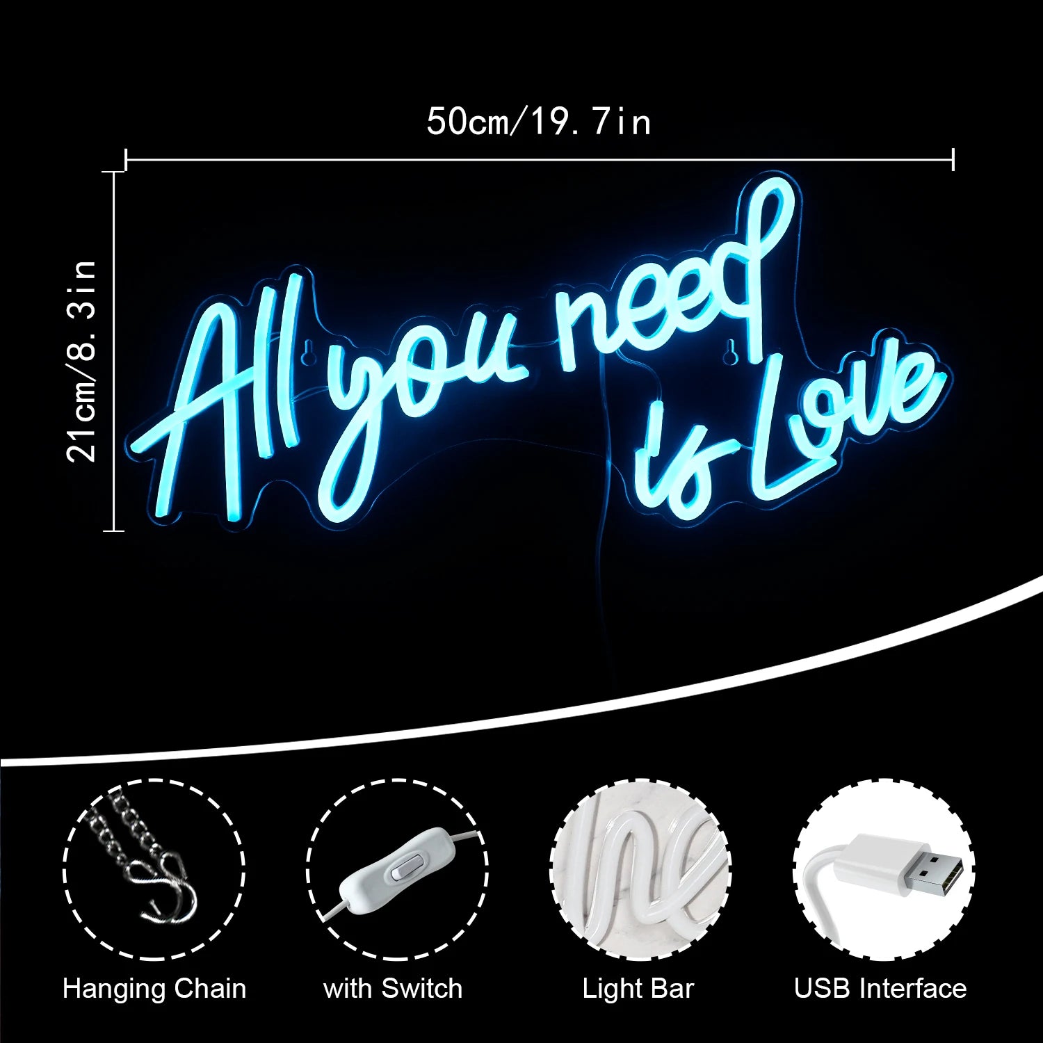 All You Need Is Love 5V USB LED Leuchtschild - Preisgünstig