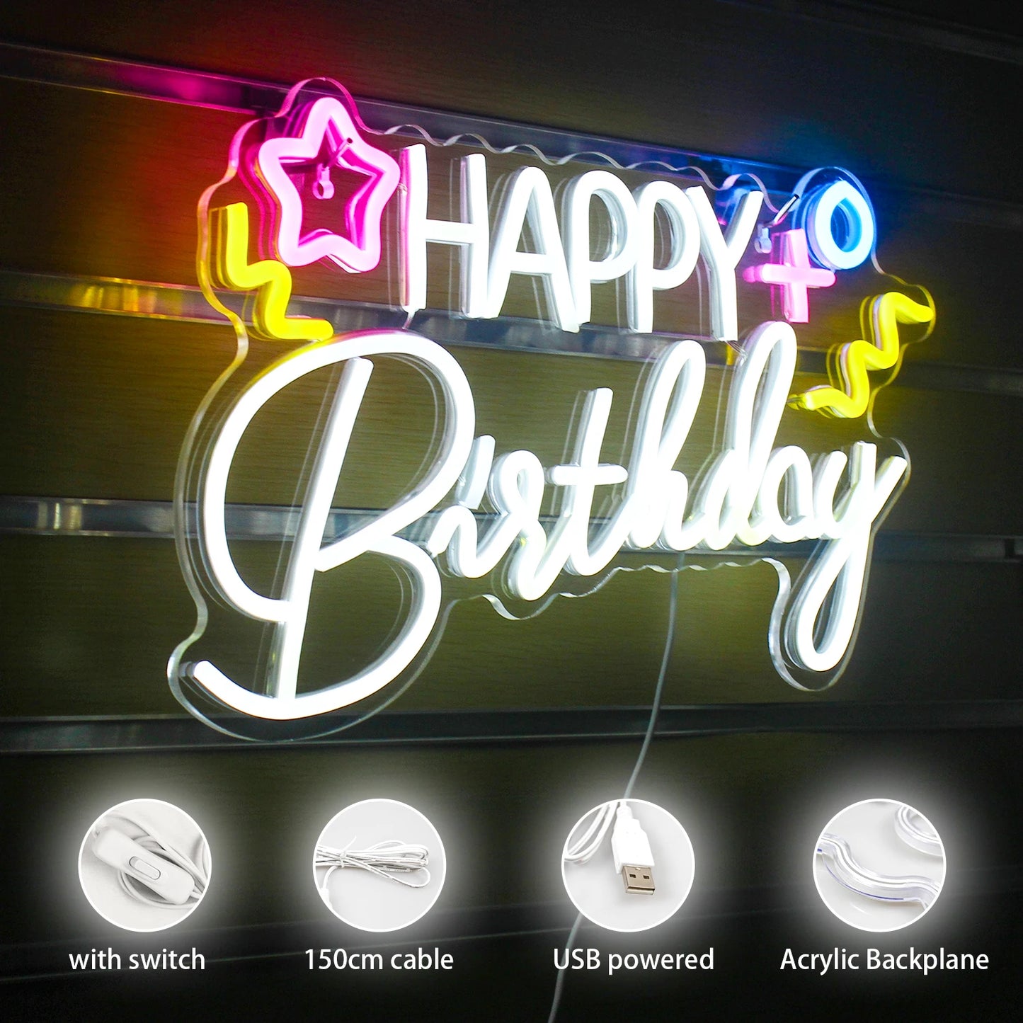 Happy Birthday 5V Mini USB LED Neon Sign - Budget Friendly