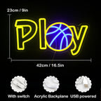 Play – Basketball anstelle des A – LED-Neonschild (5 V USB)