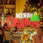 Merry Christmas – Weihnachtsbaum und Stern – LED-Neonschild (5 V USB)