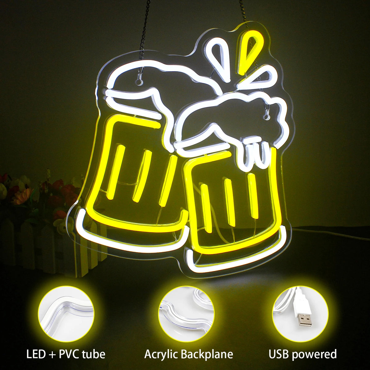 Anstoßende Biergläser – LED-Leuchtschild (5 V USB)