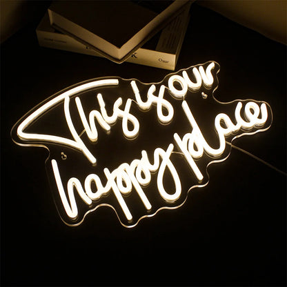 This is our happy place 5V Mini USB LED Neon Sign - Budget Friendly