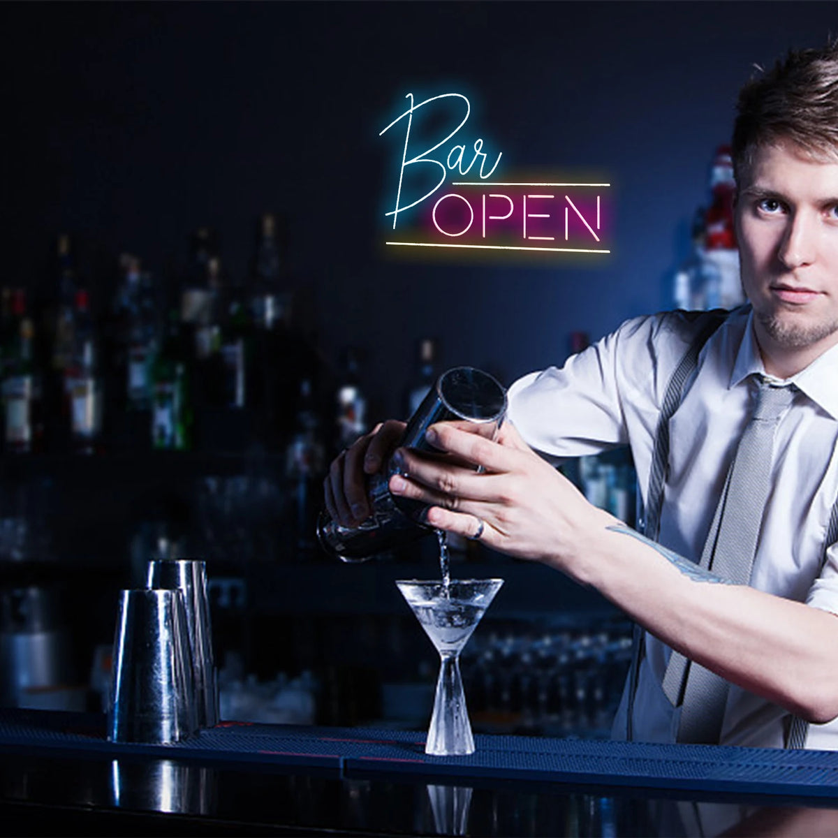BAR OPEN – Waagerechte Linien – LED-Leuchtschild (5 V USB)