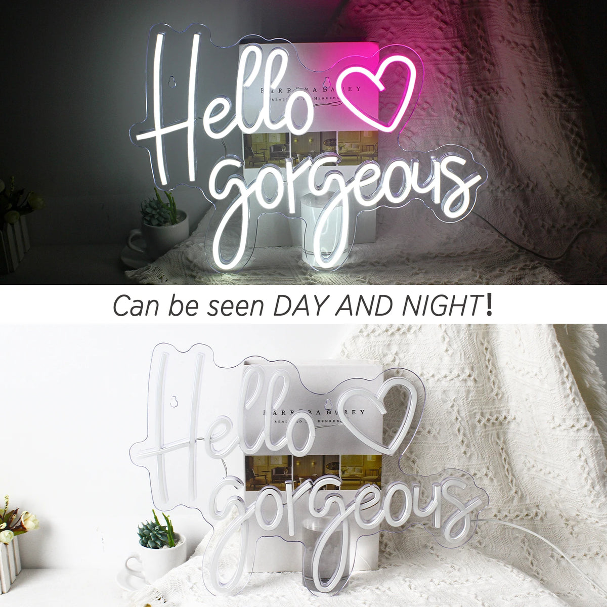 Hello Gorgeous – Herz – LED-Leuchtschild (5 V USB)