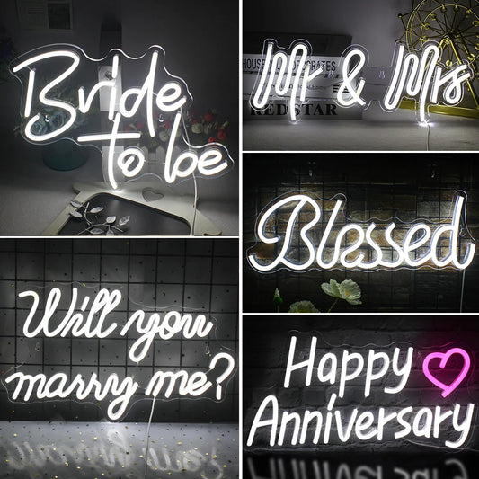 "An elegant LED neon sign designed for wedding decor, featuring the phrase 'Happily Ever After' in a beautiful cursive font.