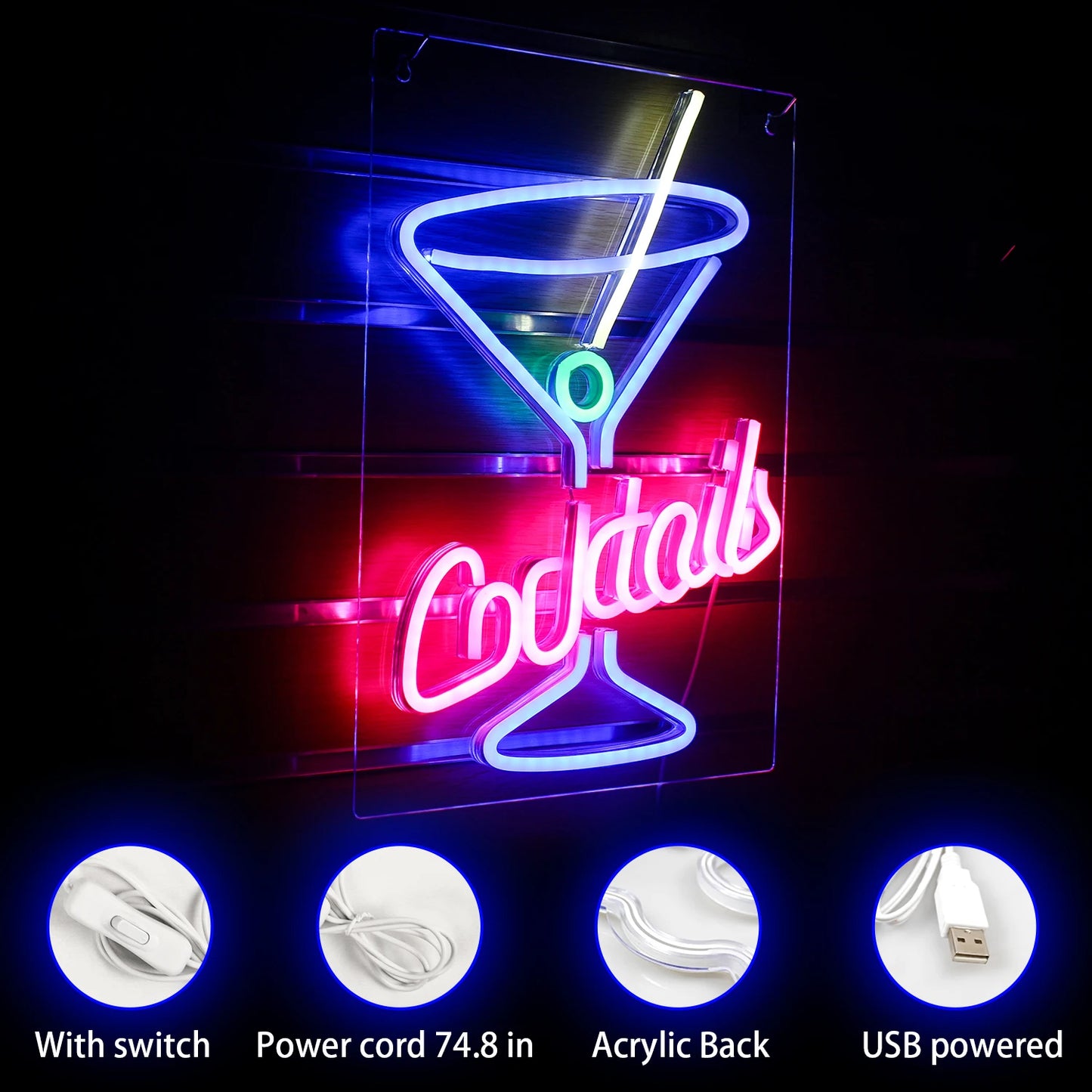 Cocktails 5V Mini USB LED Neon Sign - Budget Friendly