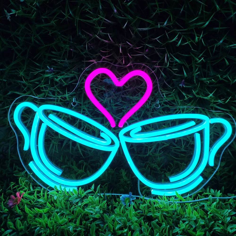Coffee Cheers Heart 5V USB LED Neon Sign - Budget Friendly