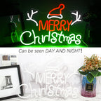 MERRY Christmas – Weihnachtsmütze und Geweih – LED-Neonschild (5 V USB)