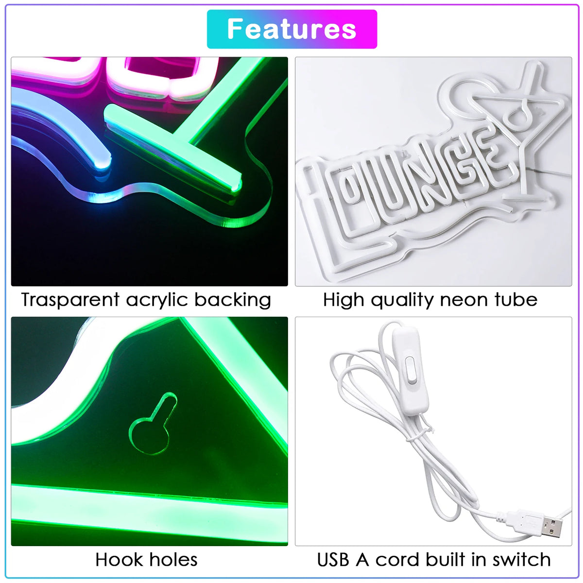 LOUNGE – Martiniglas – LED-Leuchtschild (5 V USB)