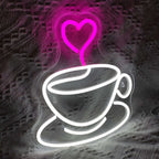 Kaffeetasse und Herz – LED-Leuchtschild (5 V USB)