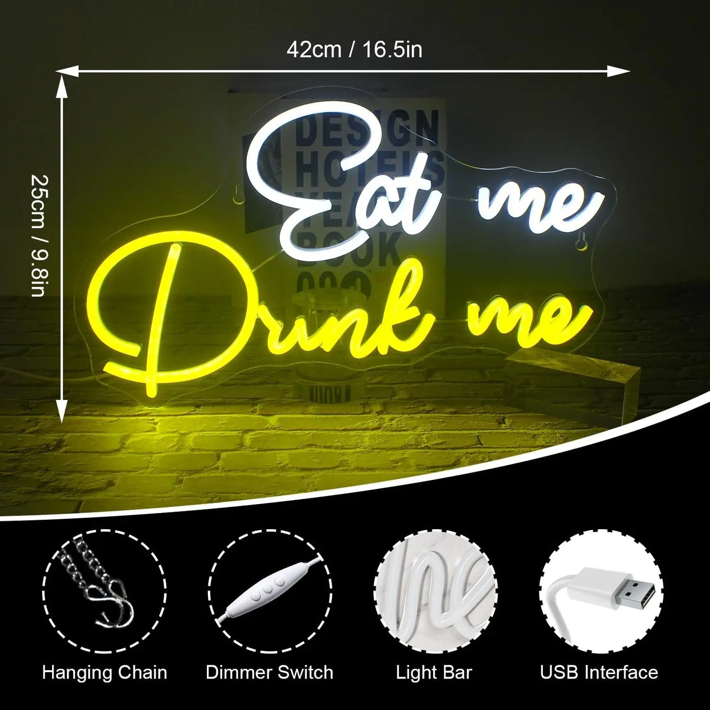 Eat Me Drink Me 5V Mini USB  LED Neon Sign - Budget Friendly