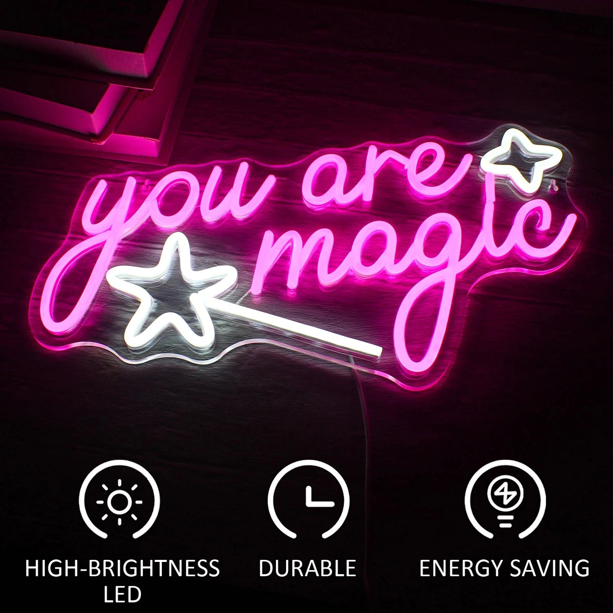 you are magic – Zauberstab und Sterne – LED-Neonschild (5 V USB)