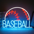 Ein lebendiges Baseball-LED-Neonschild, das in einer Mischung aus hellen Weiß- und Rottönen leuchtet.