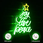 joy love peace – Weihnachtsbaum aus Wörtern mit Stern – LED-Neonschild (5 V USB)