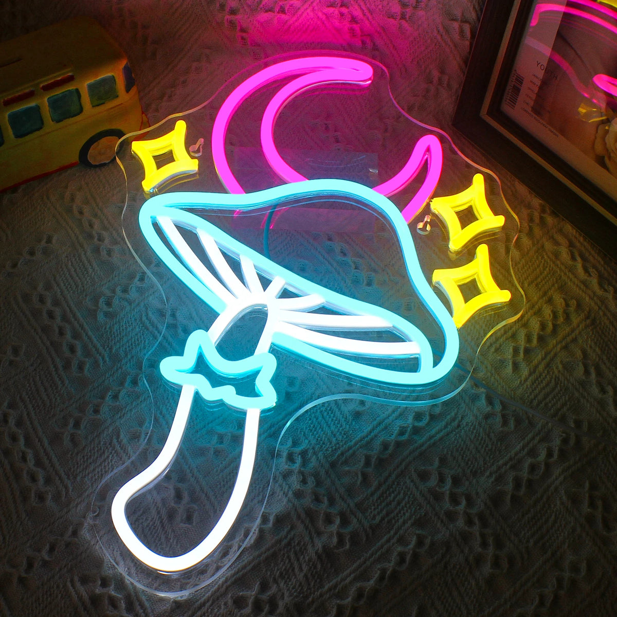 Stern, Mond und Pilz – LED-Neonschild (5 V USB)