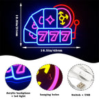 777 – Spielkarten, Kartensymbole und Rouletterad – LED-Neonschild (5 V USB)