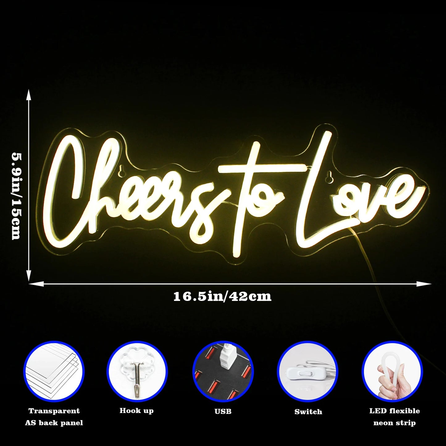 Cheers to Love 5V Mini USB LED Neon Sign - Budget Friendly