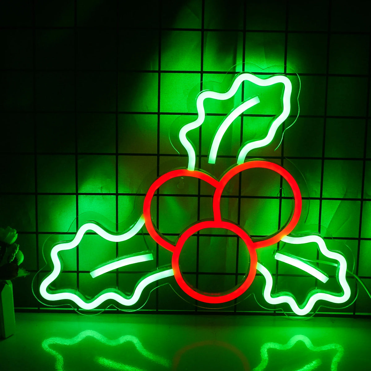 Stechpalme mit Beeren – LED-Neonschild (5 V USB)