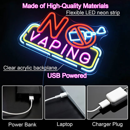 No Vaping 5V Mini USB LED Neon Sign - Budget Friendly