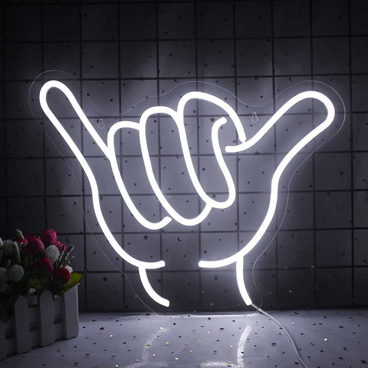 The image features a handmade LED neon sign displaying the phrase "Gesture Encourage Praise" in vibrant, glowing letters.