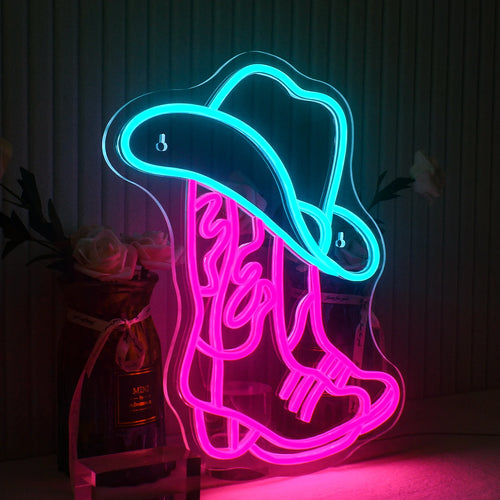 Cowboystiefel und Hut – LED-Neonschild (5 V USB)
