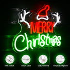 MERRY Christmas – Weihnachtsmütze und Geweih – LED-Neonschild (5 V USB)