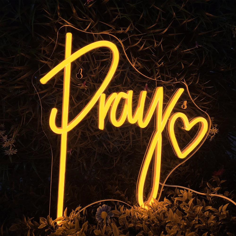 Pray – Herz als Kirchendekoration – LED-Neonschild (5 V USB)