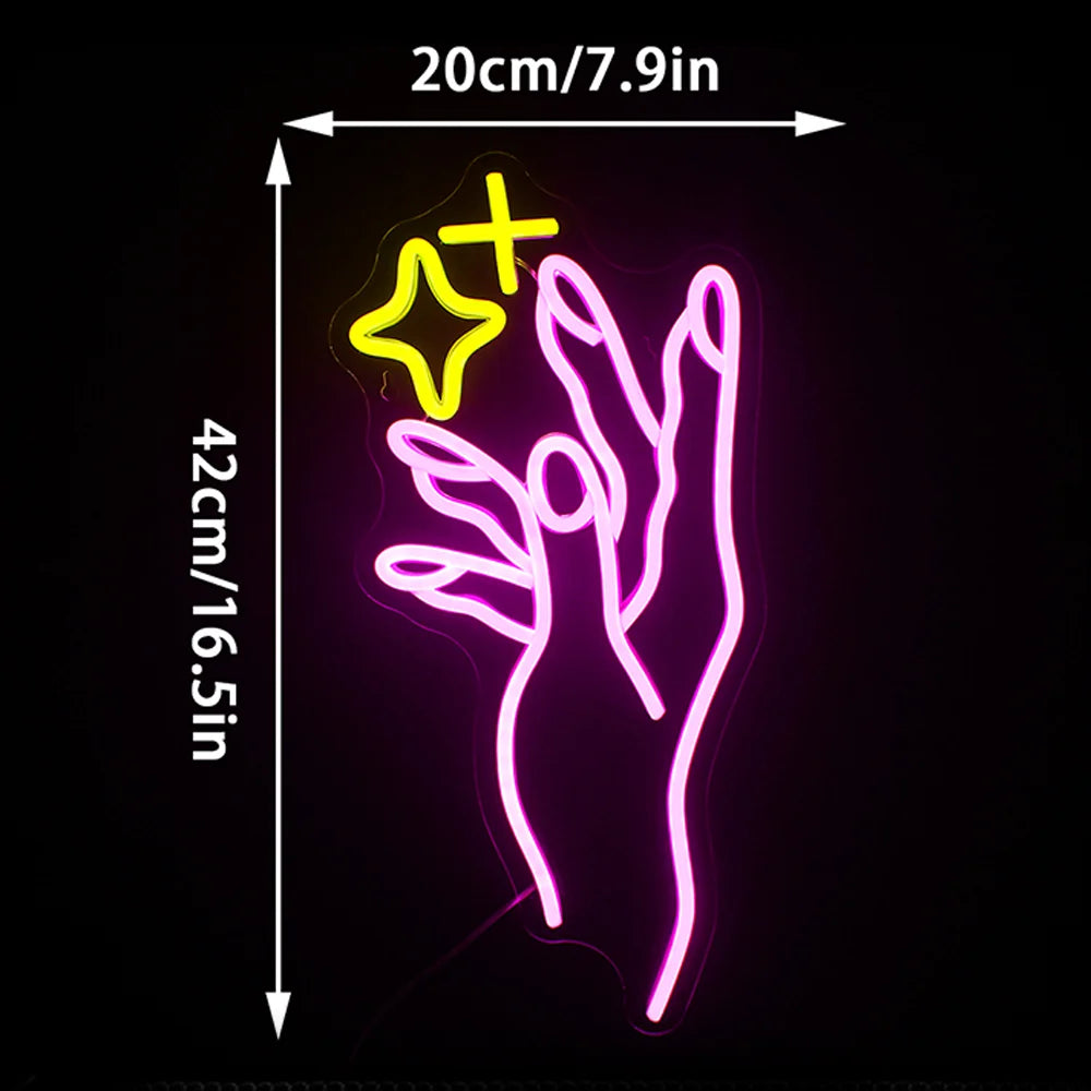 Hand und gelber Stern – LED-Neonschild (5 V USB)