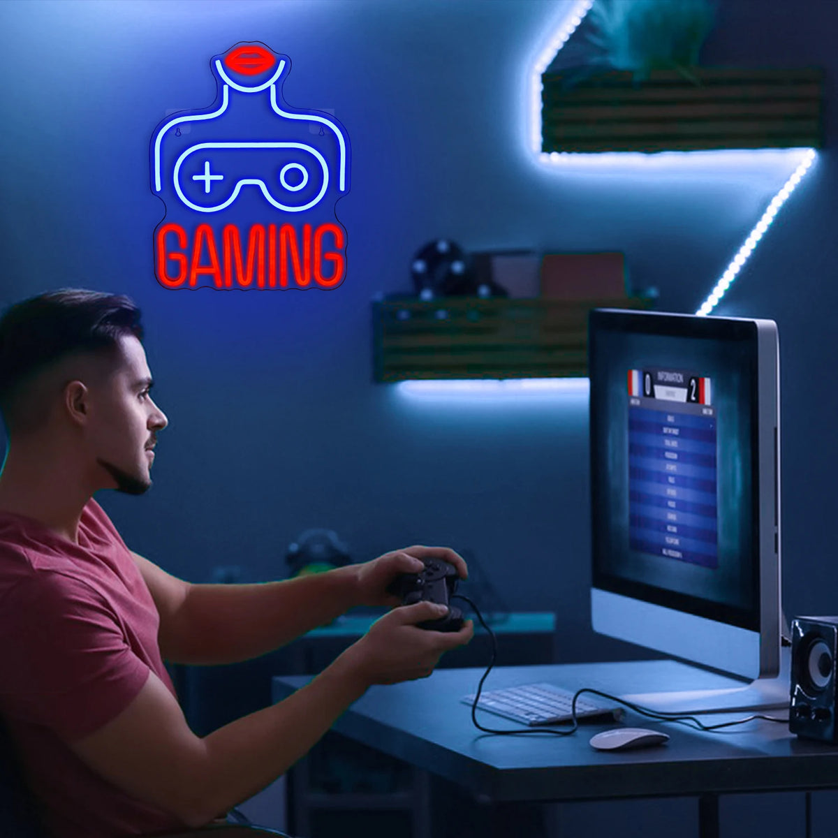 GAMING – Frau und Gamecontroller – LED-Neonschild (5 V USB)