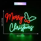 Merry Christmas – Weihnachtliche Blätter seitlich – LED-Neonschild (5 V USB)