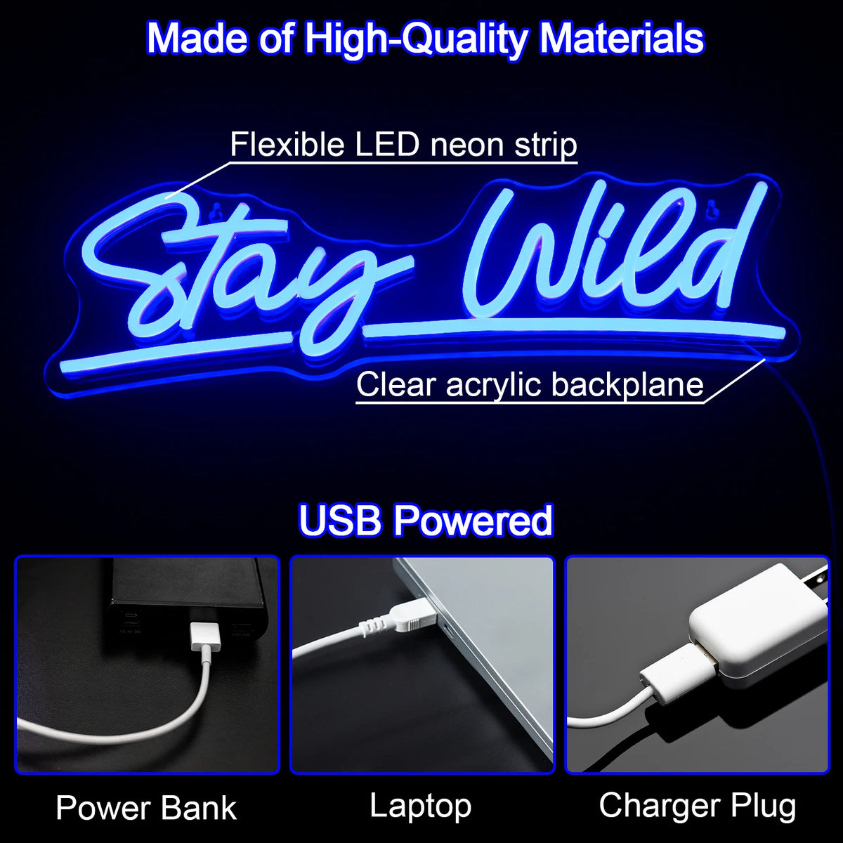 Stay Wild – LED-Neon-Schriftzug (5 V USB)